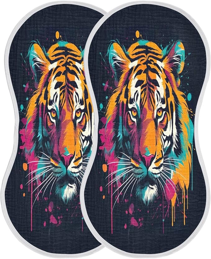 2 Pack Muslin Burp Cloths Tiger Black Print Cotton Baby Burp Cloths Absorbent Soft Burping Cloth Washcloths for Newborn Babies 22x11 Inch