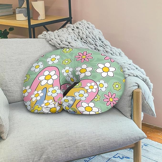 Hippie Flowers Nursing Pillow Cover with Hidden Zipper Removable Cover for Breastfeeding Pillows Skin-Friendly Infant Feeding Cushion Cover for Home Decor