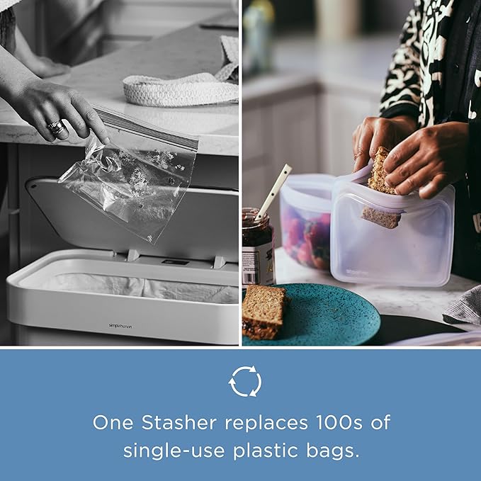 Stasher Silicone Reusable Storage Bag, Sandwich Bag, Reusable Freezer Bag, Microwave, Dishwasher, Oven Safe, Sous Vide, Lunch Container, Eco Friendly, Leak-free, Food Storage Bag, 28 oz, Deep Ocean | Reusable Food Bag