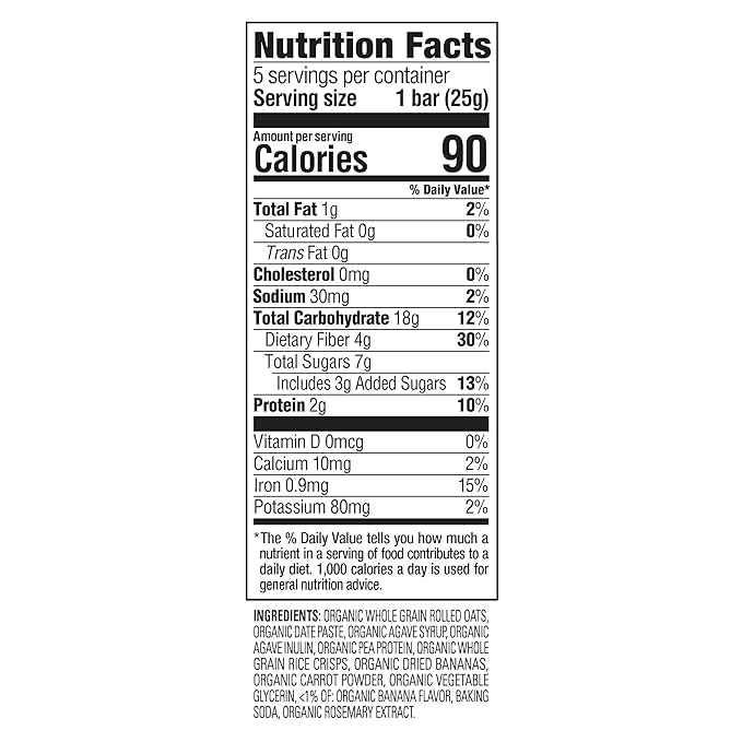 HAPPYTOT Organics Fiber & Protein Soft-Baked Oat Bars Organic Toddler Snack Banana & Carrot, 0.88 Ounce Bars, 5 Count Box (Pack of 6)
