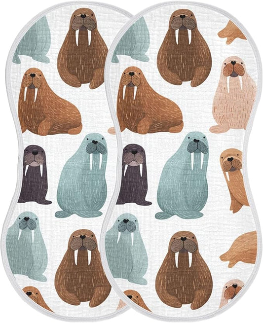 Sea Cute Walrus Burp Cloths Baby Boys Girls Absorbent Soft Cotton Burping Cloths Rags 2 Pack