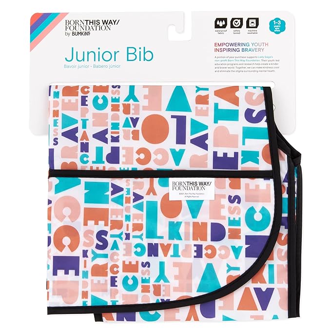Bumkins Short Sleeve Bib for Girl or Boy, Toddler and Kids for 1-3 Years, Large Size, Essential Must Have for Junior Children, Eating, Mess Saving Soft Fabric Apron for Play, Born This Way Kindness