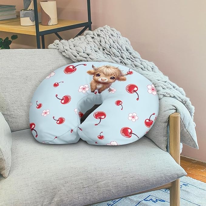 Jeiento Red Cherry and Highland Cow Breastfeeding Pillow Case Soft Baby Nursing Pillow Cover Soft Quick Dry Nursing Pillow Slipcovers Fit Standard U-Shaped Pillows