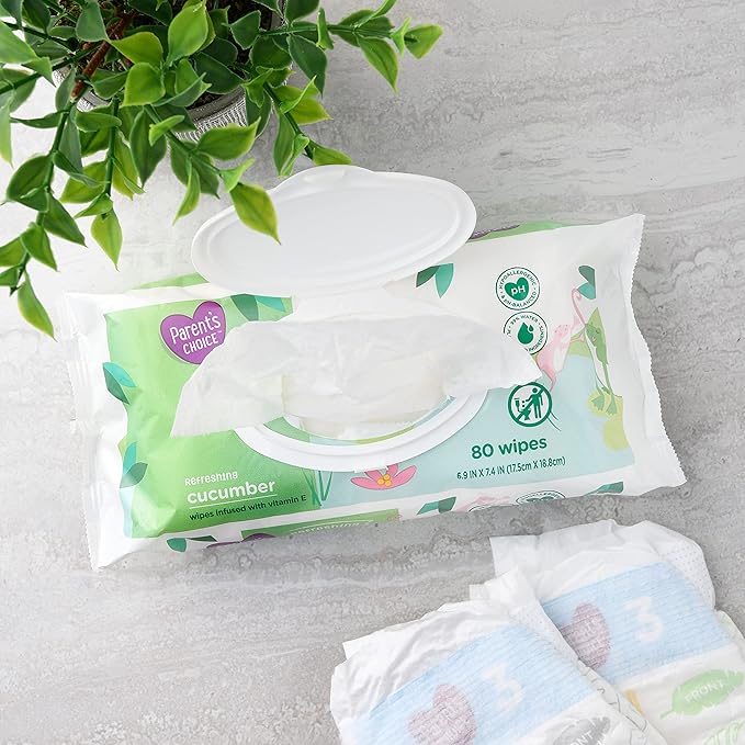 Parent's Choice Refreshing Cucumber Scent Baby Wet Wipes Infused with Vitamin E and Aloe, 240 Count (Value Pack Includes 3 80-Count Packages) - 1 Pack