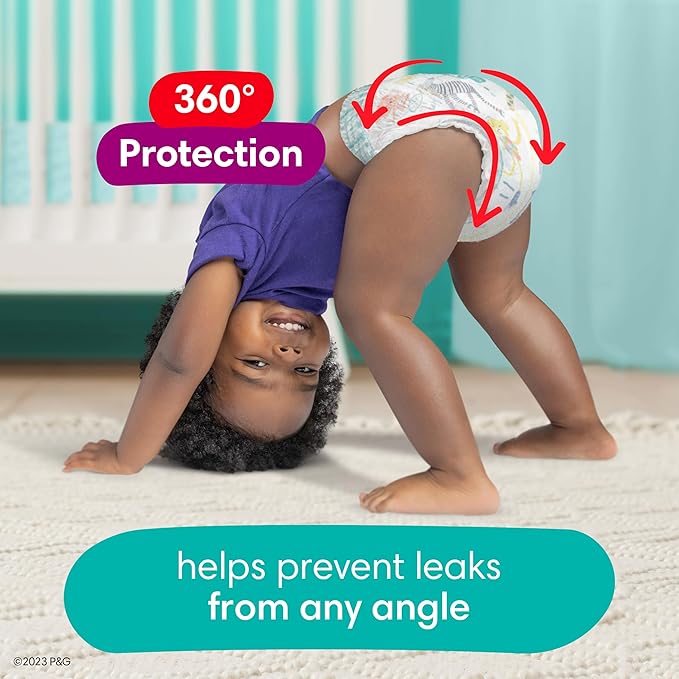 Pampers Pull On Cruisers 360° Fit Disposable Baby Diapers Size 6, 2 Months Supply (2 x 104 Count) with Sensitive Water Based Baby Wipes 12X Multi Pack Pop-Top and Refill (1008 Count)