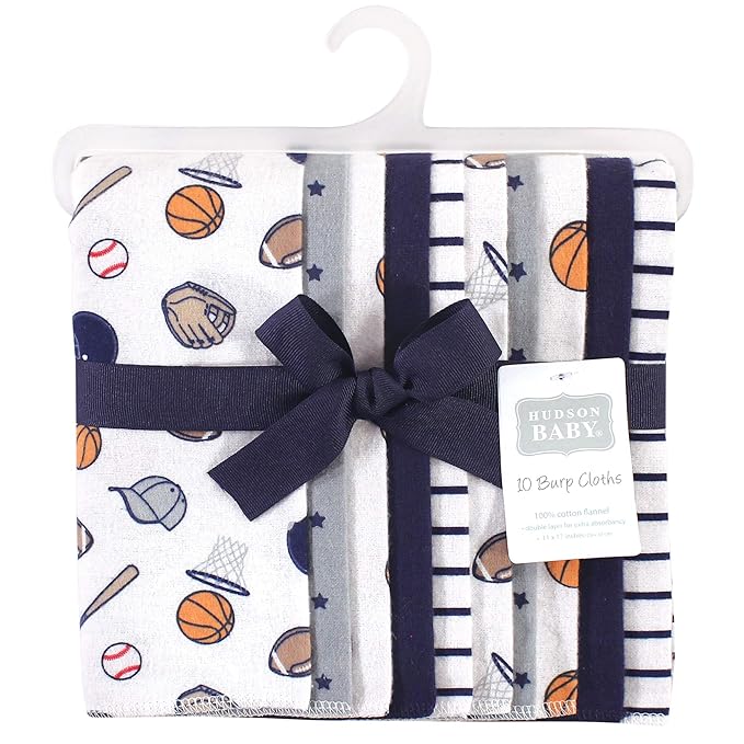 Hudson Baby Unisex Baby Cotton Flannel Burp Cloths, Sports, One Size