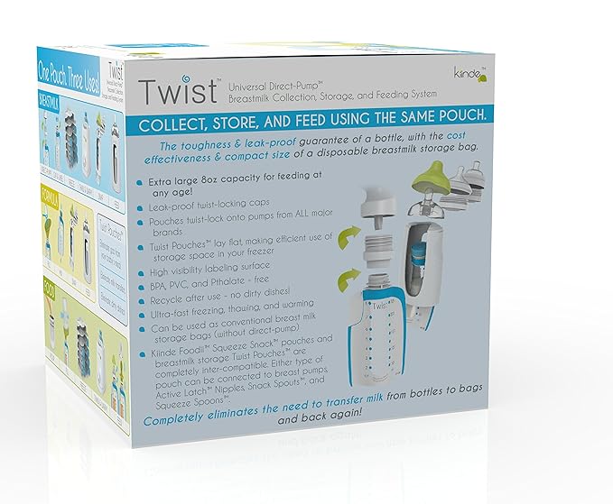 Kiinde Twist Pouch Direct-Pump Direct-Feed Twist Cap Breast Milk Storage Bag for Pumping, Freezing, Heating and Feeding, Pre-Sterilized, Breast Feeding Essentials, 8 Ounce, Pack of 40