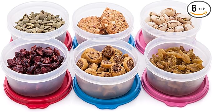 SIGNORA WARE Condiment Containers with Lids- 6 pk. 6.5 oz.Salad Dressing to go Small Food Storage Containers- Sauce Cups Leak proof Reusable Plastic BPA free for Lunch Box Picnic Travel