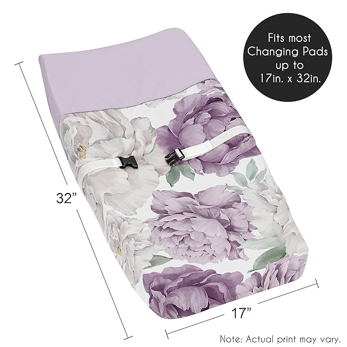 Sweet Jojo Designs Lavender Purple Boho Shabby Chic Floral Girl Baby Changing Pad Cover Infant Newborn Diaper Table Change Mat Sheet Lilac Violet Ivory Bohemian Vintage Garden Watercolor Flower Nature