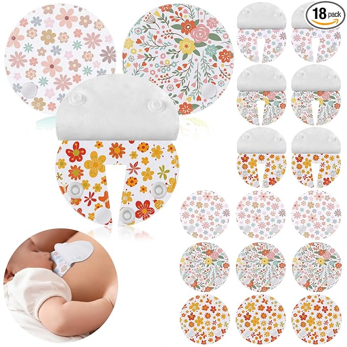 Breling 18 Pack Feeding Tube Pads Button Pad Gtube Button Covers Reusable g Tube Cutie Dinosaur Feeding Supplies for Kids Baby Breastfeeding Nursing Care (Flower)