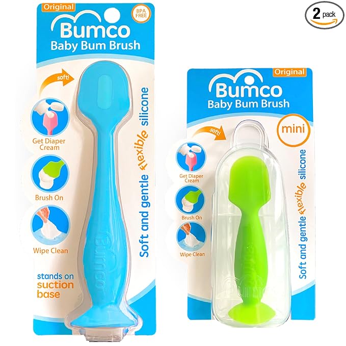 Bumco Baby Bum Brush + Mini Diaper Cream Spatula with Case - BPA-Free Butt Spatula Baby, Soft Diaper Spatula, Baby Diaper Cream Applicator, Mom-Invented Diaper Bag Essentials, Butt Spatula