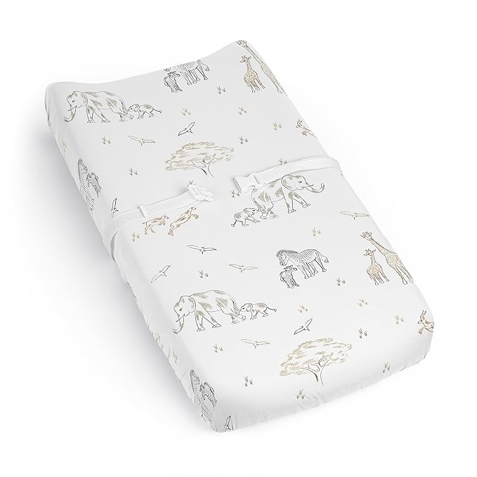 Sweet Jojo Designs Baby Changing Pad Cover Sheet (Jungle Safari Animals) for Girls/Boys, Infant/Newborn Diaper Change Table Mat Covers (Elephant, Giraffe, Wildlife Adventure for Serengeti Collection)