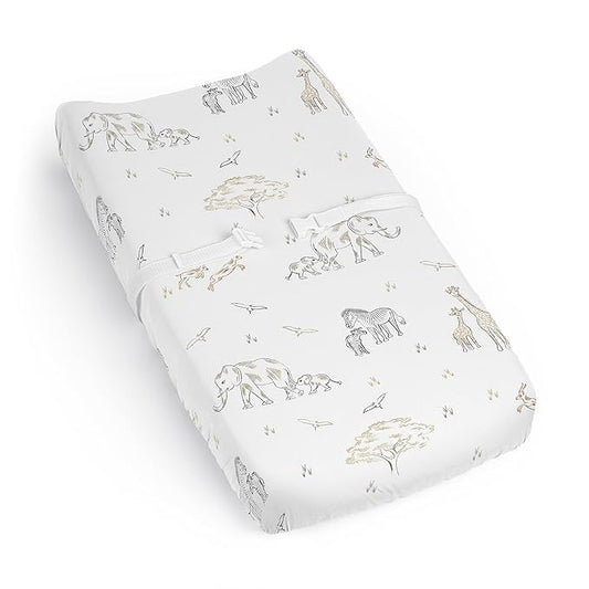 Sweet Jojo Designs Baby Changing Pad Cover Sheet (Jungle Safari Animals) for Girls/Boys, Infant/Newborn Diaper Change Table Mat Covers (Elephant, Giraffe, Wildlife Adventure for Serengeti Collection)