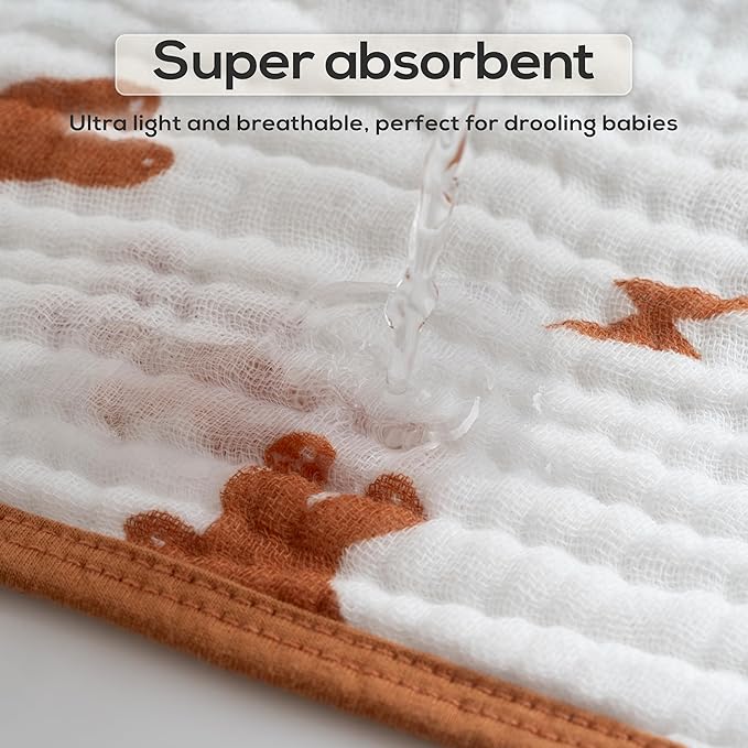 Muslin Burp Cloths, 20"x10"- Pack of 8, 6 Layers Super Soft Absorbent & Breathable 100% Cotton for Baby Drool and Messes, Burp Cloth Baby Boy and Burp Cloths Baby Girl