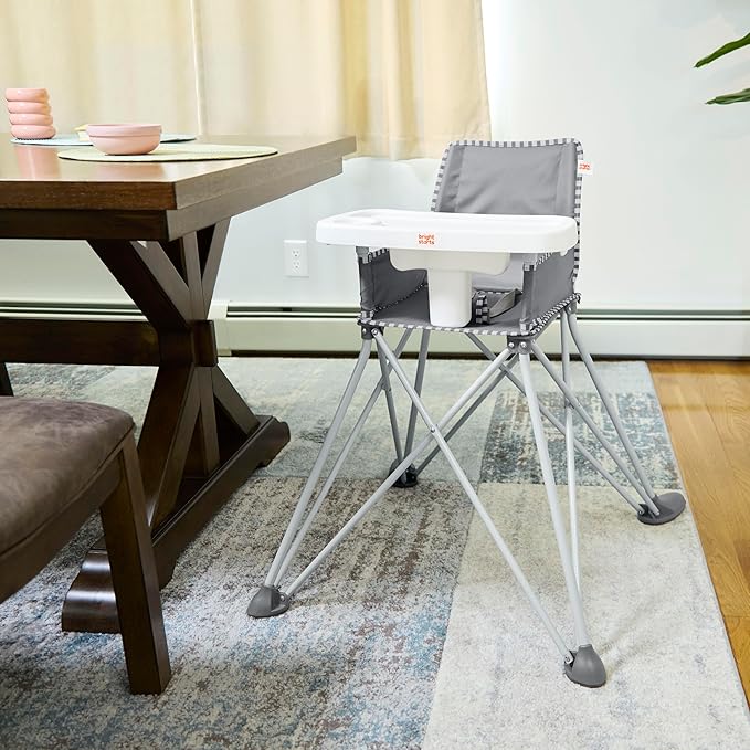 Bright Starts Pop 'N Dine Portable High Chair, Indoor/Outdoor, BPA Free Tray, Easy to Fold, Unisex, Grey, 6 Months +