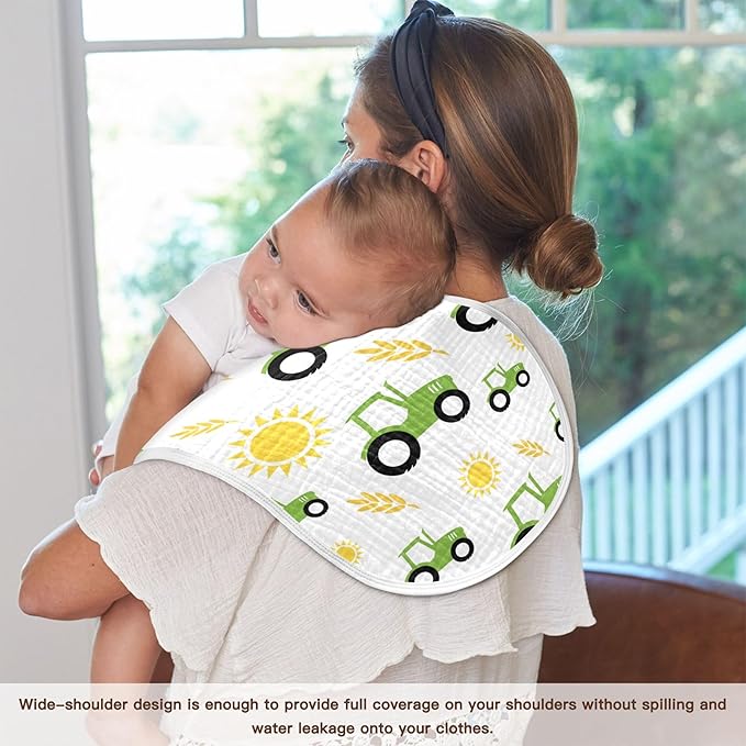 Tractor Farm Burp Cloths Baby Boys Girls Absorbent Soft Cotton Burping Cloths Rags 2 Pack