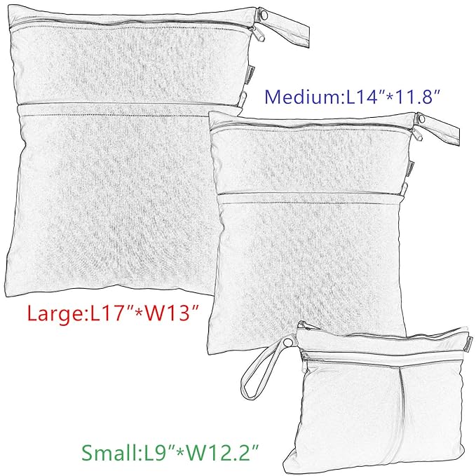 Damero 3Pcs Wet Dry Bag with 2 Zippered Pockets and Snap Handle for Cloth Diaper, Swimsuit, Clothes, Ideal for Travel, Exercise, Daycare, Roomy and Water-resistant (Cute Whale)