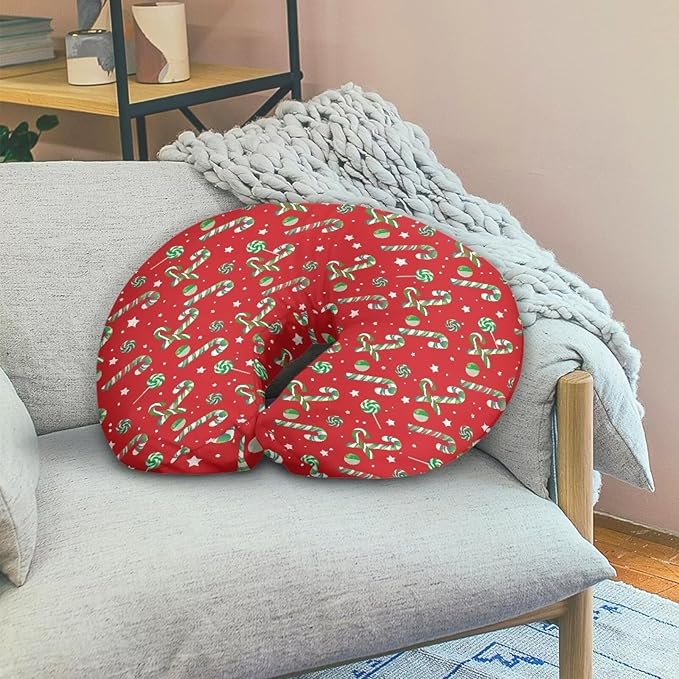 Christmas Green and Red Cane Nursing Pillow Cover for Baby Boy Girl Newborn U-Shaped Breastfeeding Pillowcase Cushion Cover Easy to Use and Dustptoof Xmas Decor