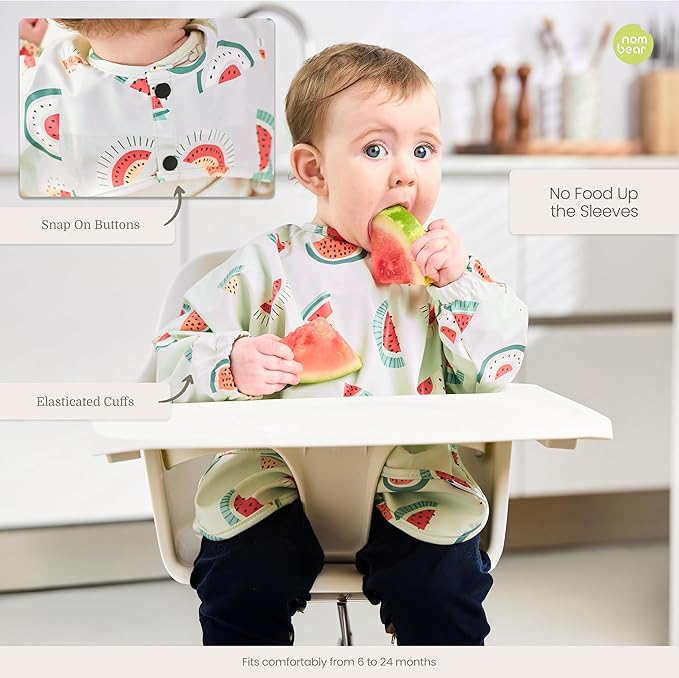 Waterproof Smock Baby Bibs for Eating (Boy or Girl 6-24 Months) - Toddler Long Sleeve Bib for Baby Led Weaning