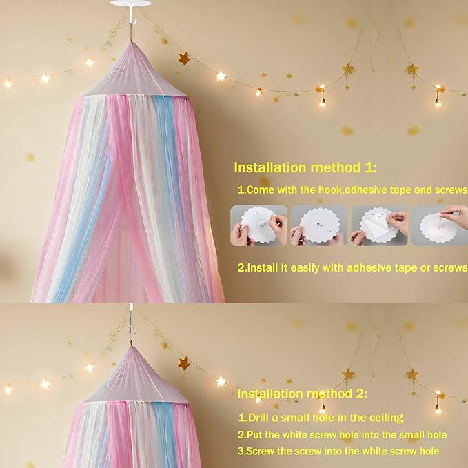 Princess Rainbow Bed Canopy for Girls Bed Net,Princess Canopy for Kids Bed Room Decor (Rainbow)