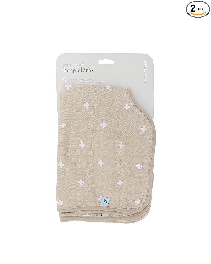 Little Unicorn Ultra-Absorbent Premium Burp Cloth 2 Pack | Soft on Baby's Skin | Larger Size | Ergonomic Design | Set of 2 (Taupe Cross)