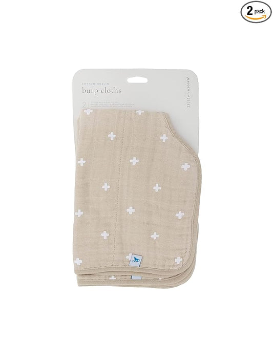 Little Unicorn Ultra-Absorbent Premium Burp Cloth 2 Pack | Soft on Baby's Skin | Larger Size | Ergonomic Design | Set of 2 (Taupe Cross)