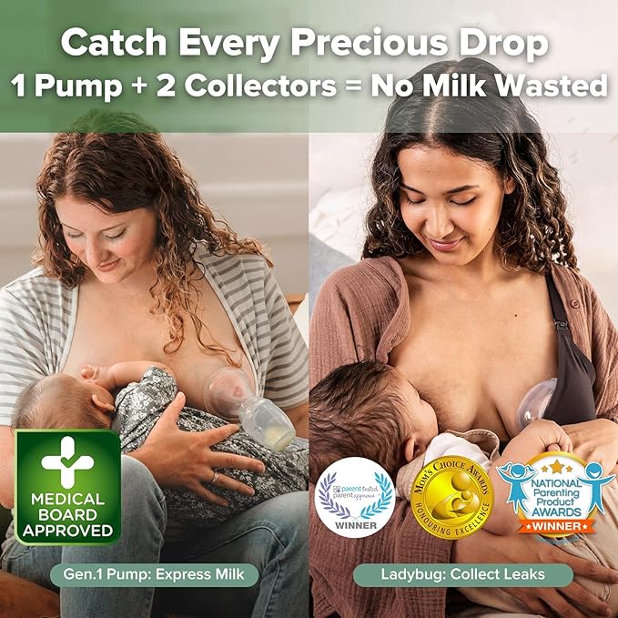 haakaa Manual Breast Pump for Breastfeeding 4oz/100ml and Ladybug Milk Collector 2.5oz/75ml Combo, Food-Grade Silicone