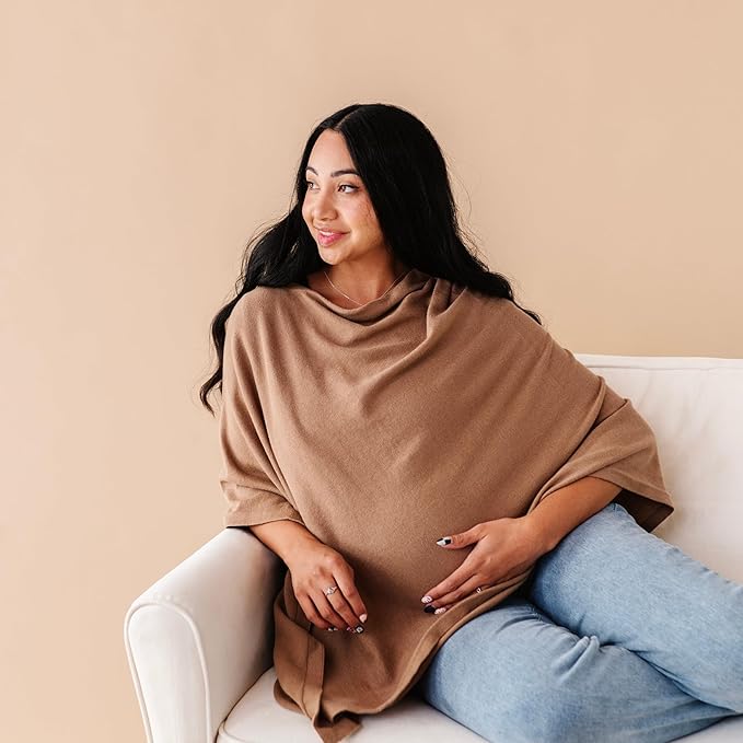 MakeMake Organics Knit Breathable Nursing Cover Up for Breastfeeding - Soft GOTS Certified Organic Cotton Breastfeeding Cover Up for Women - Privacy Feature, Brown