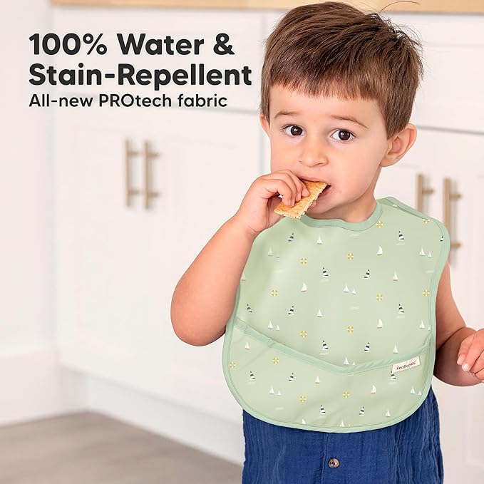 KeaBabies 3-Pack Waterproof Baby Bibs for Eating - Lightweight Toddler Feeding Bibs with Large Food Catcher, Mess Proof, Food-Grade Baby Eating Essentials, Easy to Put On & Clean (Vessels)