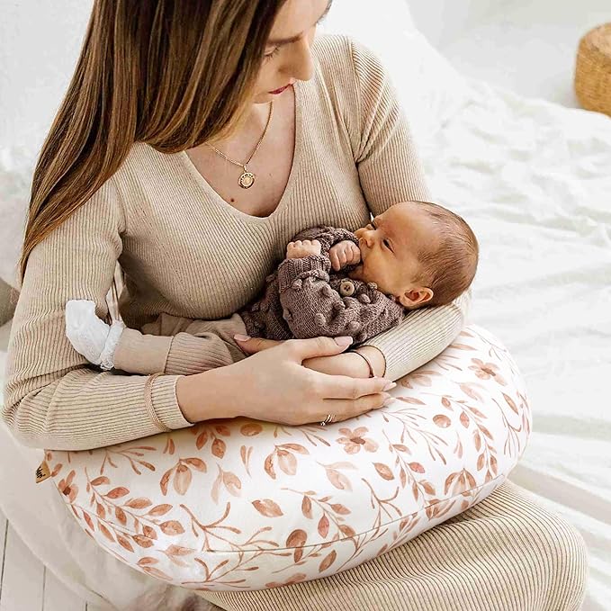 GRSSDER Nursing Pillow Cover, Stretchy Soft Minky Breastfeeding Pillow Slipcover, Fit Most Nursing Support Pillows for Breastfeeding, Comfortable Safe Pillow Cover, Watercolor Pink Flora