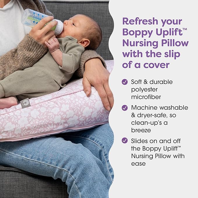 Boppy Uplift Nursing Pillow Cover - Soft Washable Microfiber Bottle & Breastfeeding Pillow Cover with Belt (Uplift Feeding Pillow Sold Separately) - Pink Frost Floral