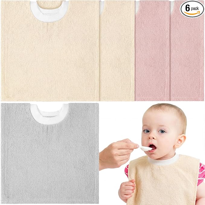 Foaincore 6 Pcs Pullover Baby Bibs Cotton Terry Toddler Absorbent Infant for Feeding and Drooling Towel Bib (Normal Colors)
