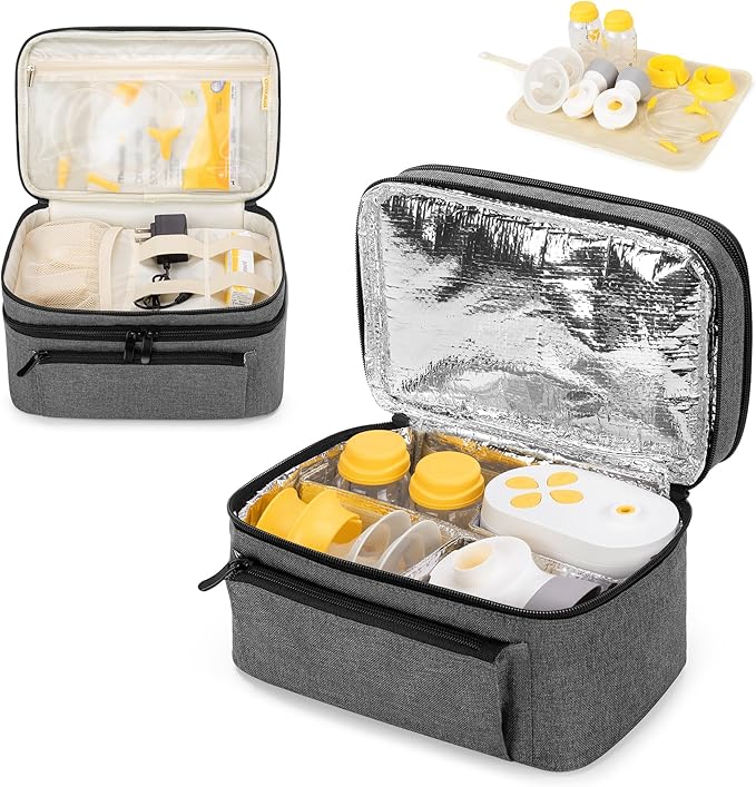 BAFASO Breast Pump Bag (Compatible with Medela Pump in Style) with a Waterproof Pump Parts Pad, Carrying Case for Medela Pump in Style and Extra Parts (Patent Pending), Gray