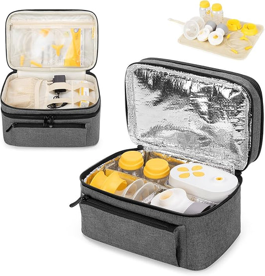 BAFASO Breast Pump Bag (Compatible with Medela Pump in Style) with a Waterproof Pump Parts Pad, Carrying Case for Medela Pump in Style and Extra Parts (Patent Pending), Gray