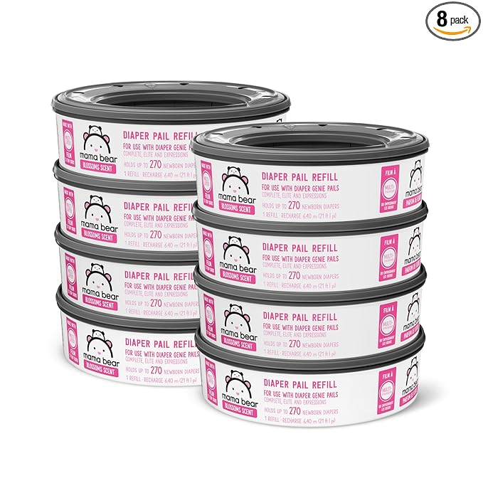 Amazon Brand - Mama Bear Blossoms Scented Diaper Pail Refills for Diaper Genie Pails with Odor Elimination, 2160 Count (8 Packs of 270 Count)