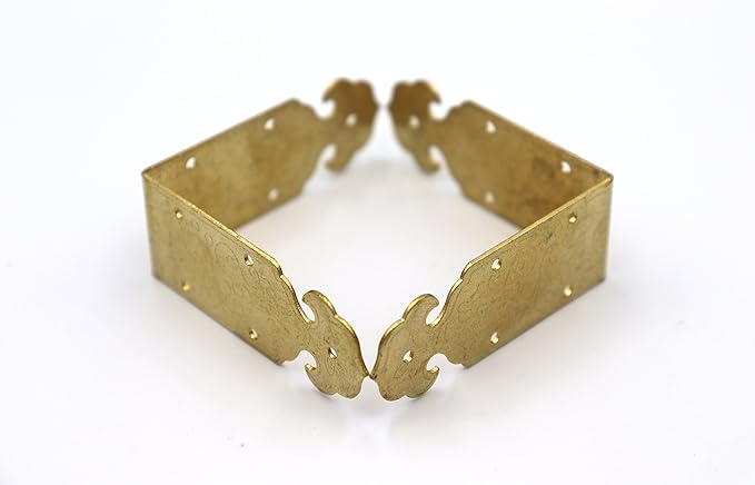 FGen 10pcs Chinese Antique Copper Edge, Table Guards Right Angle Wooden Jewelry Box Photo Frame Accessories Copper Corner Pieces, Brass Color