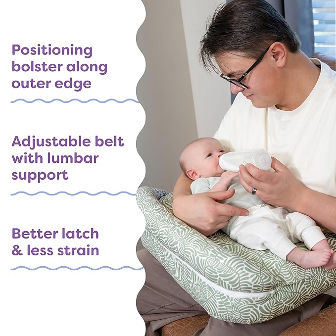 Boppy Complete Nursing Pillow, Breastfeeding & Bottle Feeding Ergonomic Feeding Pillow with Removable Belt, CloseComfort No-Gap Design, Full-Length Positioning Bolster, Washable Cover-Green Sage Vines