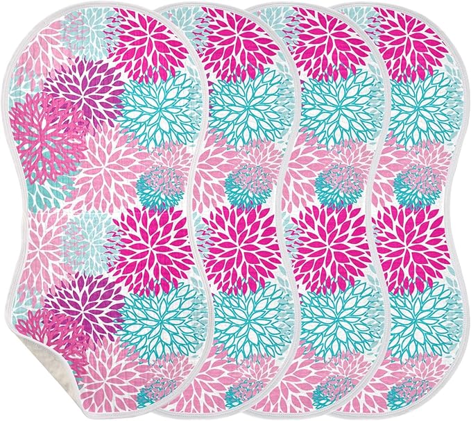 vvfelixl Baby Burp Cloths Dahlia Flower Print Baby Newborn Cotton Burping Cloths Set Baby Washcloths 4 Pack Purple