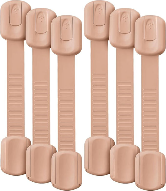 Bate- Child Safety Strap Locks, 6 Pack, Light Peach, Baby Locks for Cabinets, Drawers, Kitchen, Toilet, Furniture, Fridge, Multi-Purpose, Easy Install with Quick 3M Adhesive for Childproofing