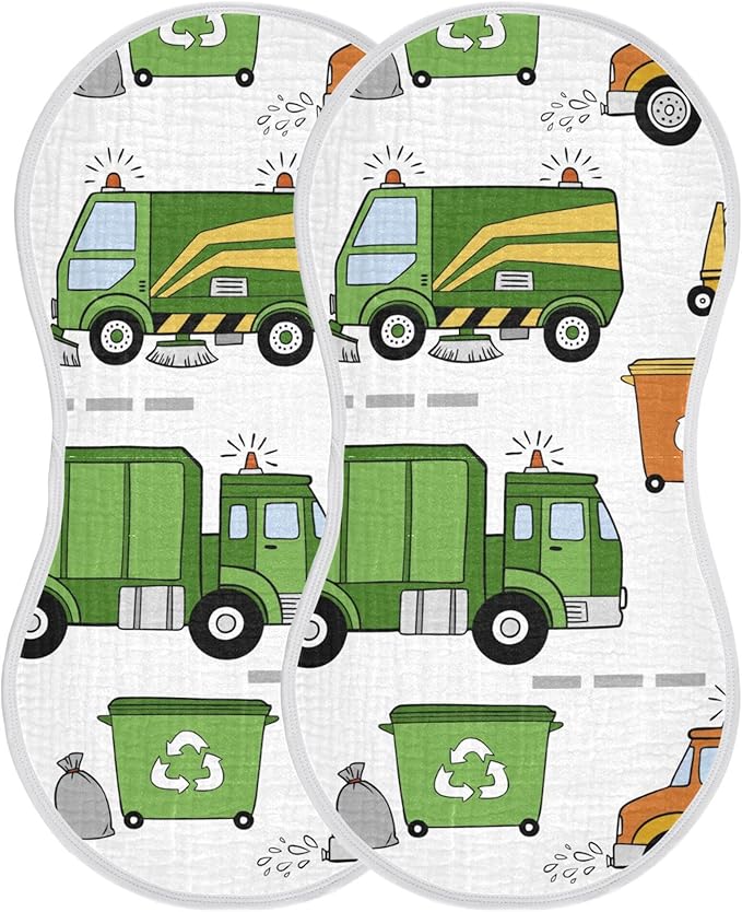Garbage Trucks Car Burp Cloths Baby Boys Girls Absorbent Soft Cotton Burping Cloths Rags 2 Pack