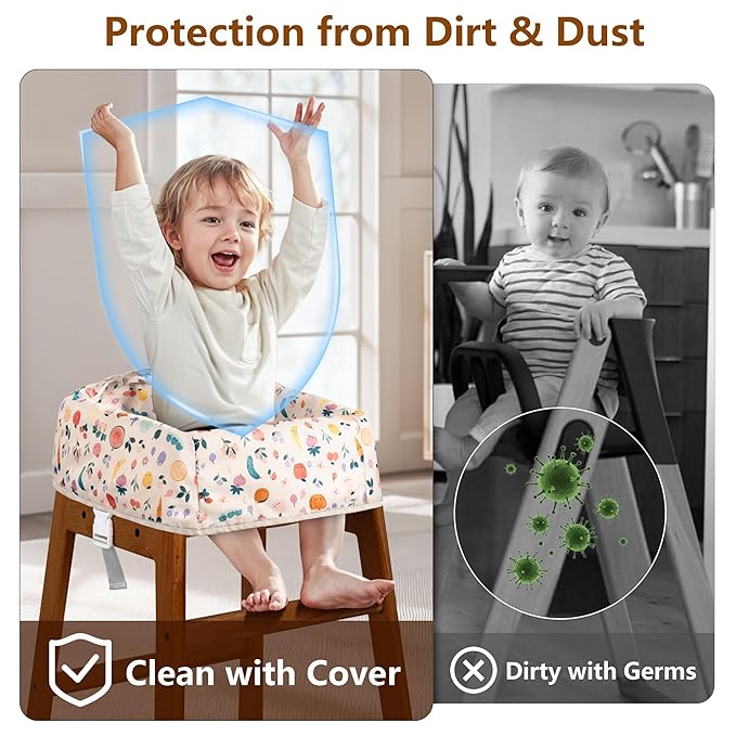 High Chair Cover for Baby Restaurant with Safety Harness Stain and Slip Resistant Waterproof Portable for Outdoor Indoor Eating White
