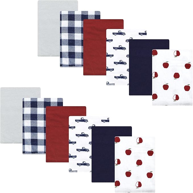 Hudson Baby Unisex Baby Cotton Flannel Burp Cloths Bundle, Apple Orchard, One Size