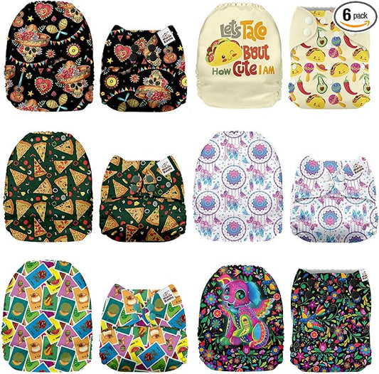 Mama Koala 1.0 Cloth Diapers for Babies, 6 Pack Pocket Shell Only (NO Inserts) - One Size Washable and Reusable Pocket Diapers for Newborns and Toddlers - 160028