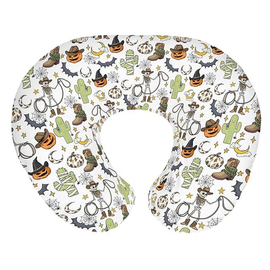 Western Halloween Cowboy Nursing Pillow Covers for Boy Girl Spooky Skeleton Pumpkin Cactus Witch Bats Nursery Pillowcase for Breastfeeding Pillows Wild West Country Soft Stretchy Slipcovers for Infant