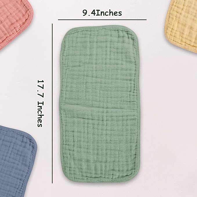 Muslin Solid Burp Cloths 100% Cotton Large 18''x10'' Extra Soft and Absorbent Multifunctional 6 Pack Baby Burping Cloth for Unisex Boys Girls (White+Green)