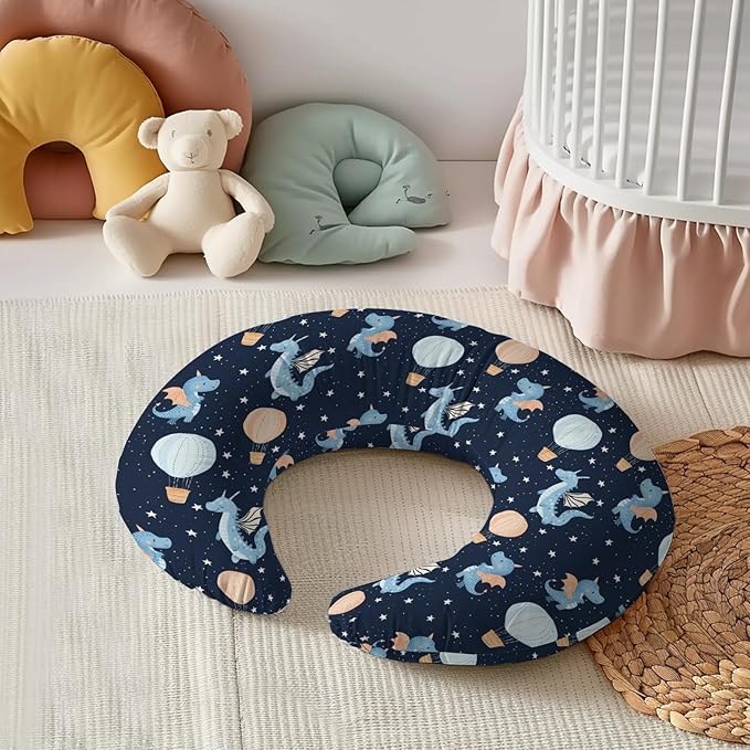Cartoon Dragon Hot Air Balloon Stars Pattern Nursing Pillow Cover, Unisex Removable Breastfeeding Pillowcase Slipcover for Baby Girls Boys Newborns Toddlers, Cover Only