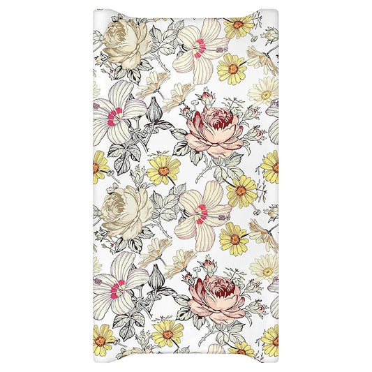 Changing Pad Cover, Diaper Baby Changing Table Covers for Girls & Boys, HNHUAMING Soft Fitted Changing Mat Cover Stretchy Nursery Changing Pad Sheets, Floral (32 X 16 Inches)