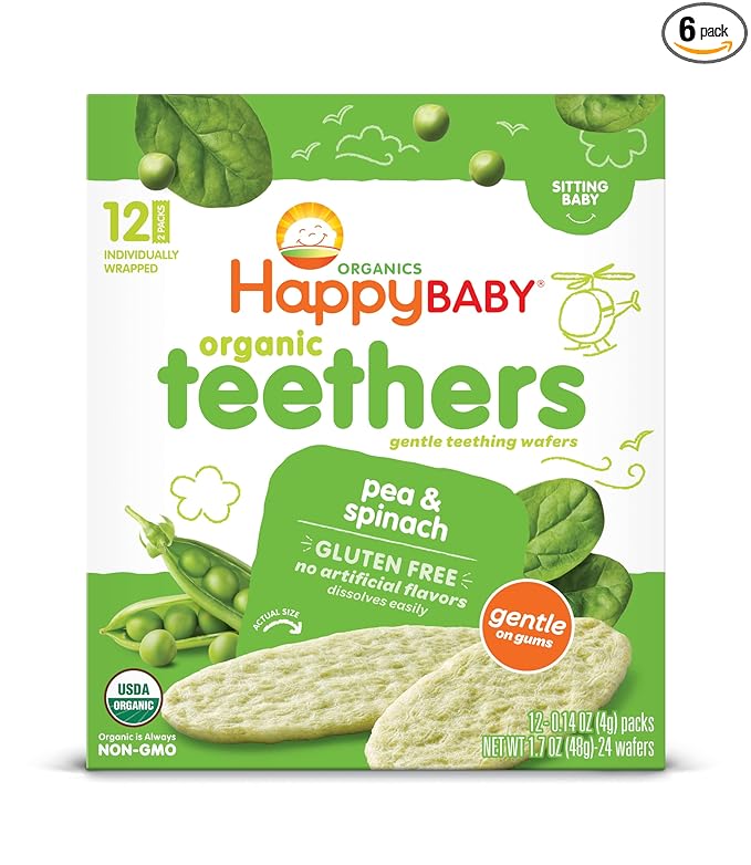Happy Baby Organics Teether, Pea & Spinach, 12 Count (Pack of 6)