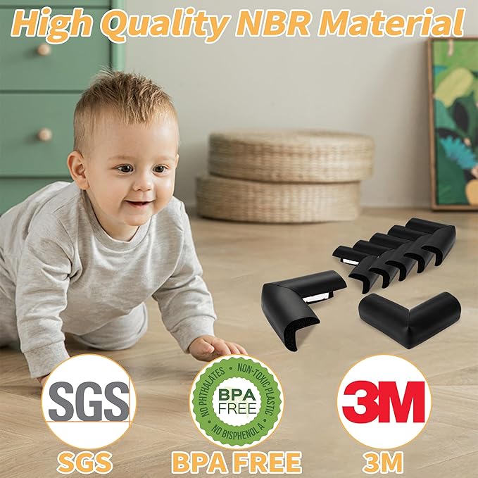 16 Pack Soft Corner Protector Baby, Baby Proofing Corner Guards Table Corner Protectors Proof Corners and Edges Covers Baby Safety Corner Protectors for Furniture, Toddler Bed, Crib Bumpers(Black)