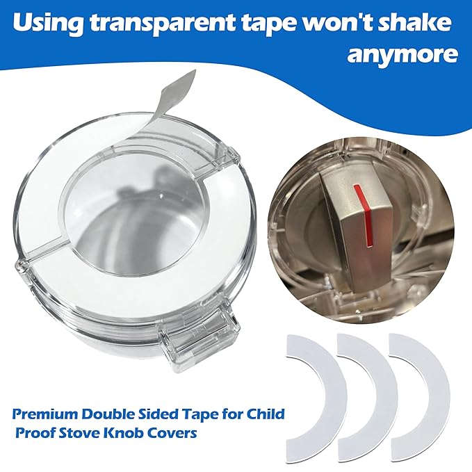 6 Pairs (12 Pcs) Transparent Tape for Stove Knob Safety Covers, Premium Double Sided Tape for Child Proof Stove Knob Covers, Easy to Install, No Shaking, Suitable for Most Covers, Stretchable